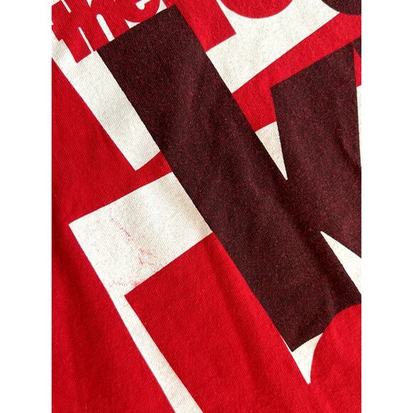 Vtg Nike 80s 90s Red Graphic Tough Kick Butt T Shirt L Single Stitch Made in USA - Picture 3 of 7